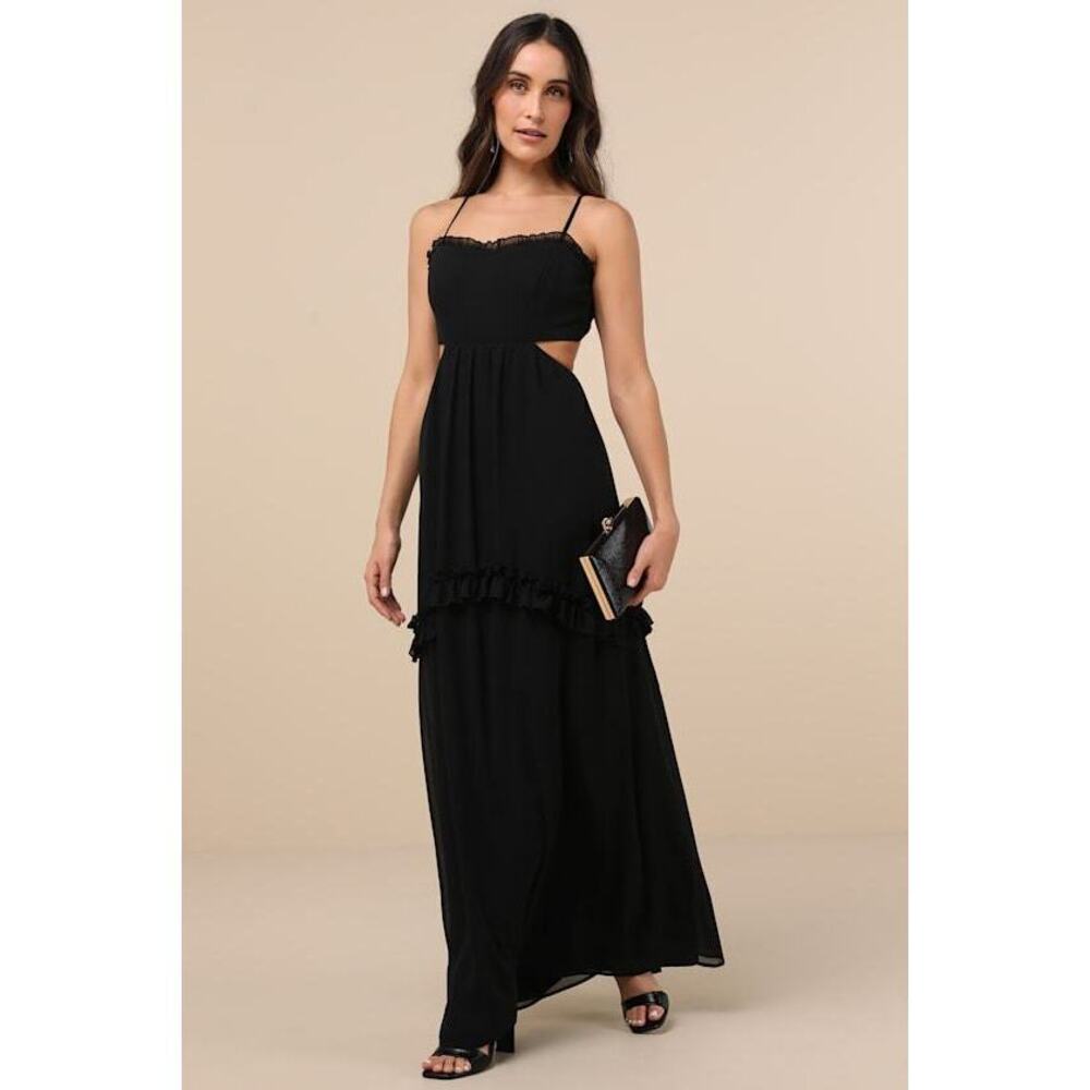 Lulus Pronounced Perfection Black Cutout Tie-back Maxi Dress - Size XS NWT